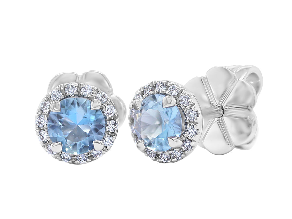 Aquamarine Diamond Halo Studs in Medium 2