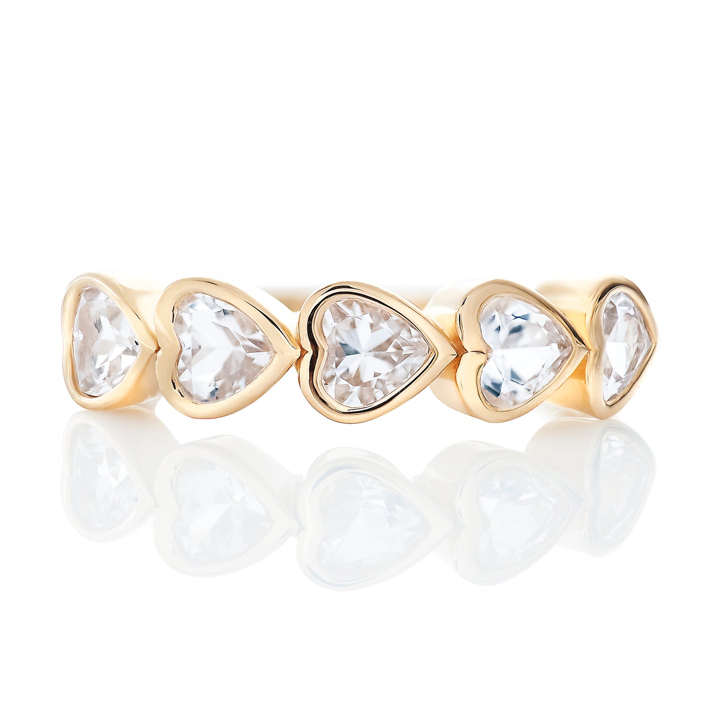 White Topaz Bezel Set Heart Shape Band