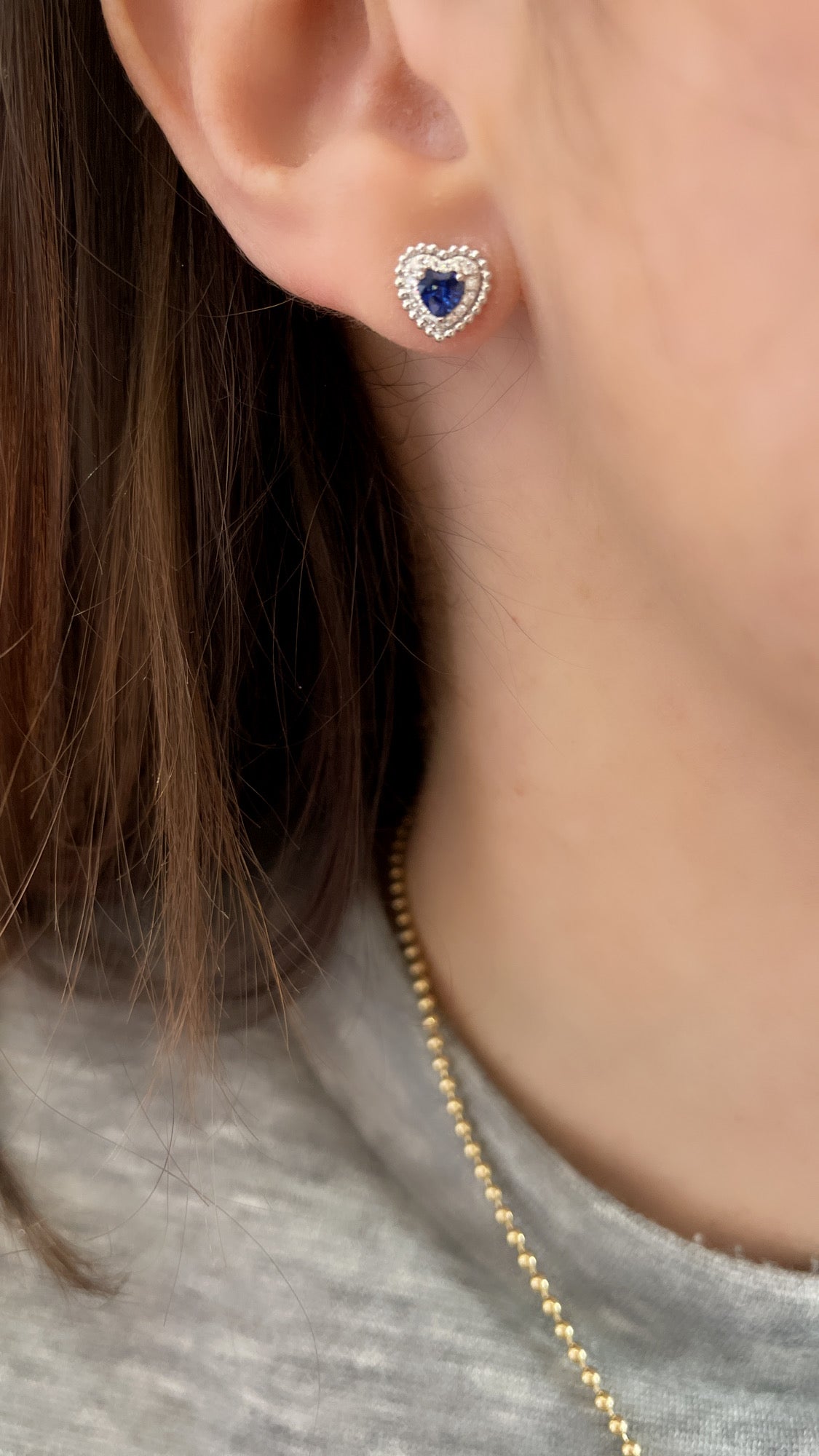 Sapphire and Diamond Heart Stud Earrings
