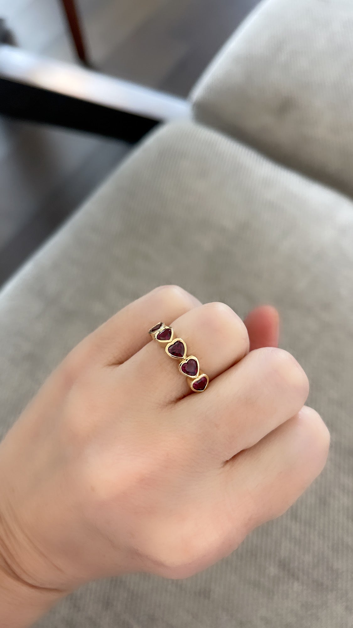 Garnet Bezel Set Heart Shape Band 4