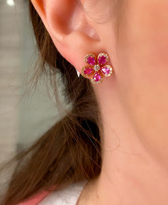 Pink Sapphire Rose Cut and Diamond Flower Earrings 2