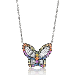 Large Diamond and Sapphire Rainbow Butterfly Pendant