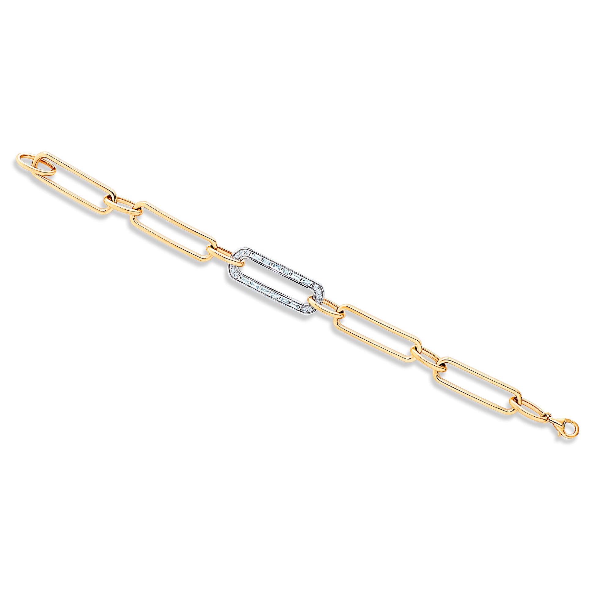 Wide Link Round and Baguette Diamond Bracelet