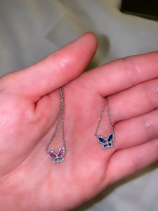 Petite Pink Sapphire and Diamond Butterfly Pendant 4