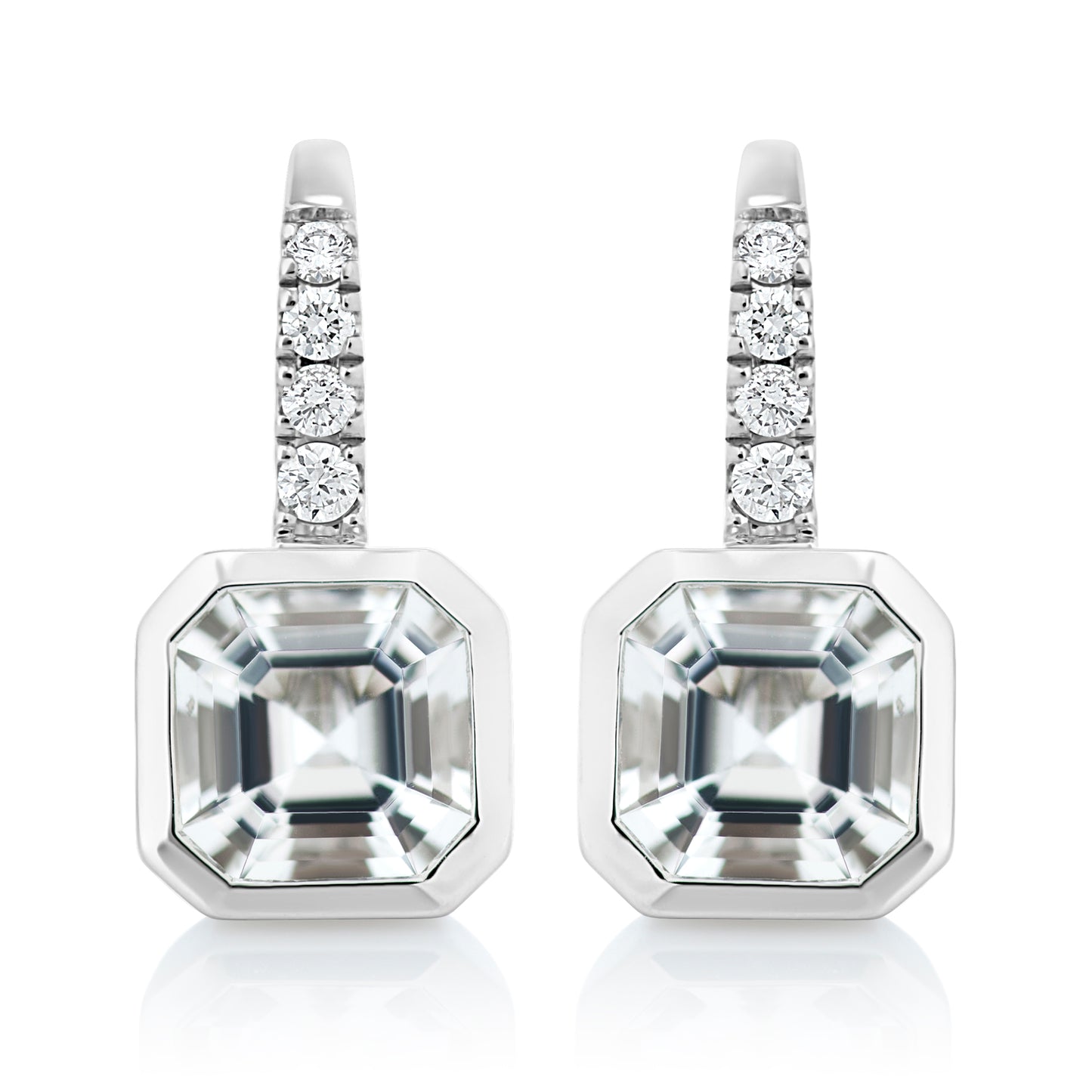 Bezel Set White Topaz and Diamond Earrings