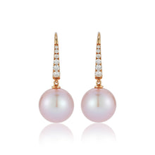 Load image into Gallery viewer, Pretty in Pink Pearl and Diamond Hanging Earrings