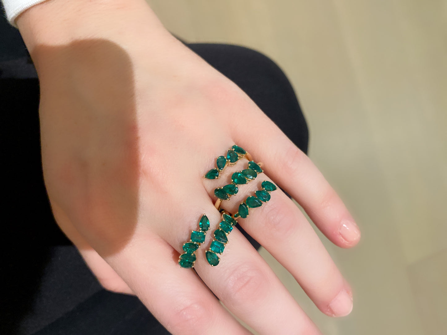 Green Emerald Mixed Cut Coil Ring 5