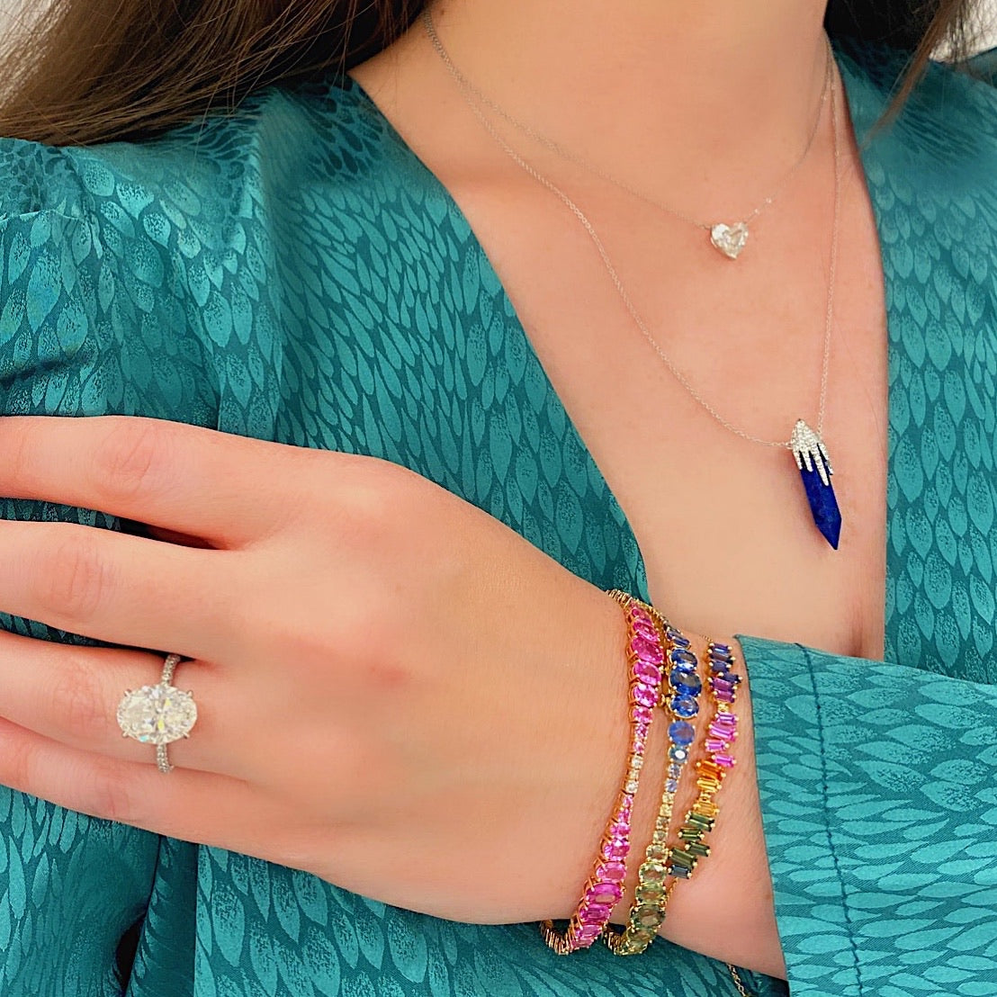 Pink Ombre Sapphire and Diamond Bracelet 18K Rose Gold / 6.75