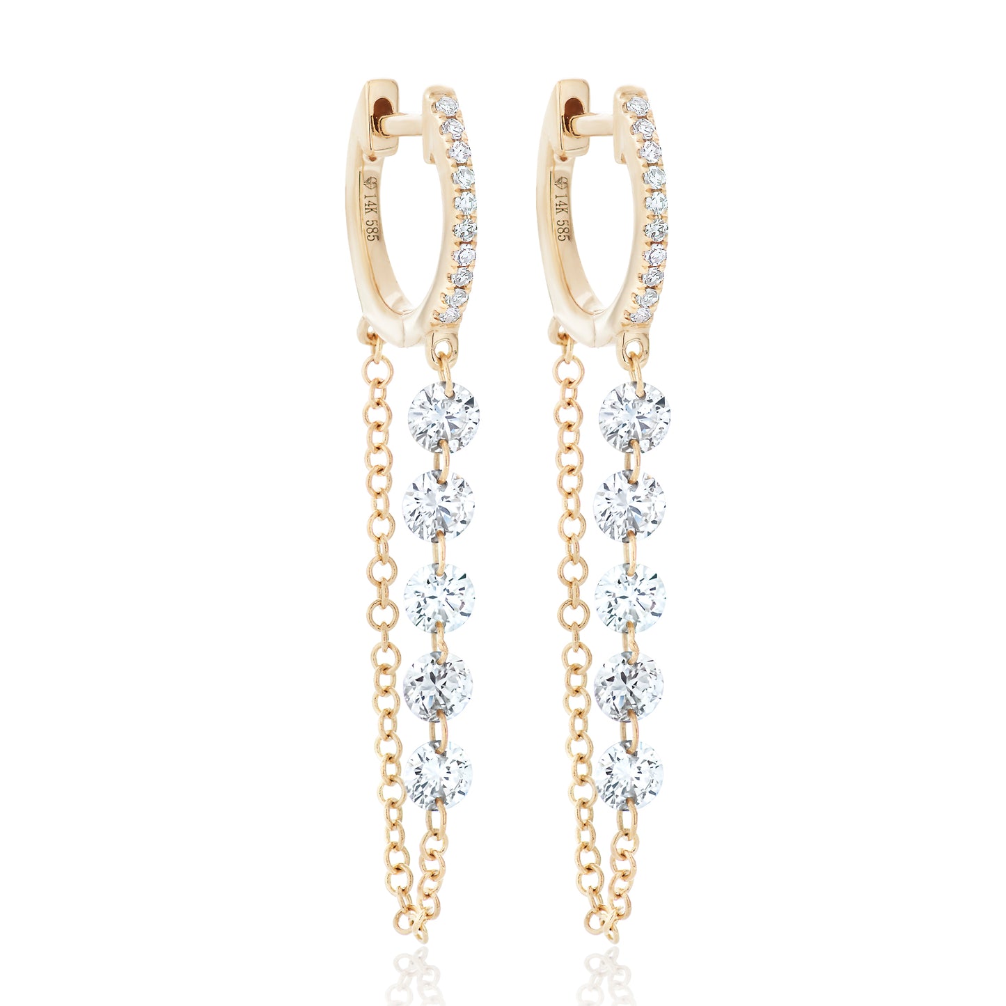 Floating Diamond Dangle Chain Earrings