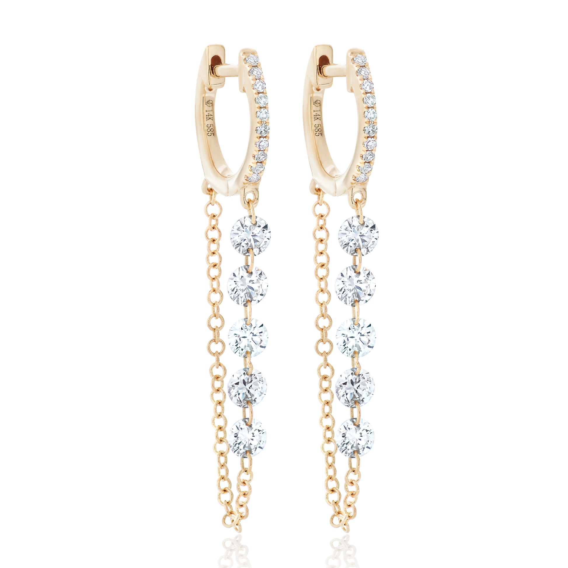 Floating Diamond Dangle Chain Earrings