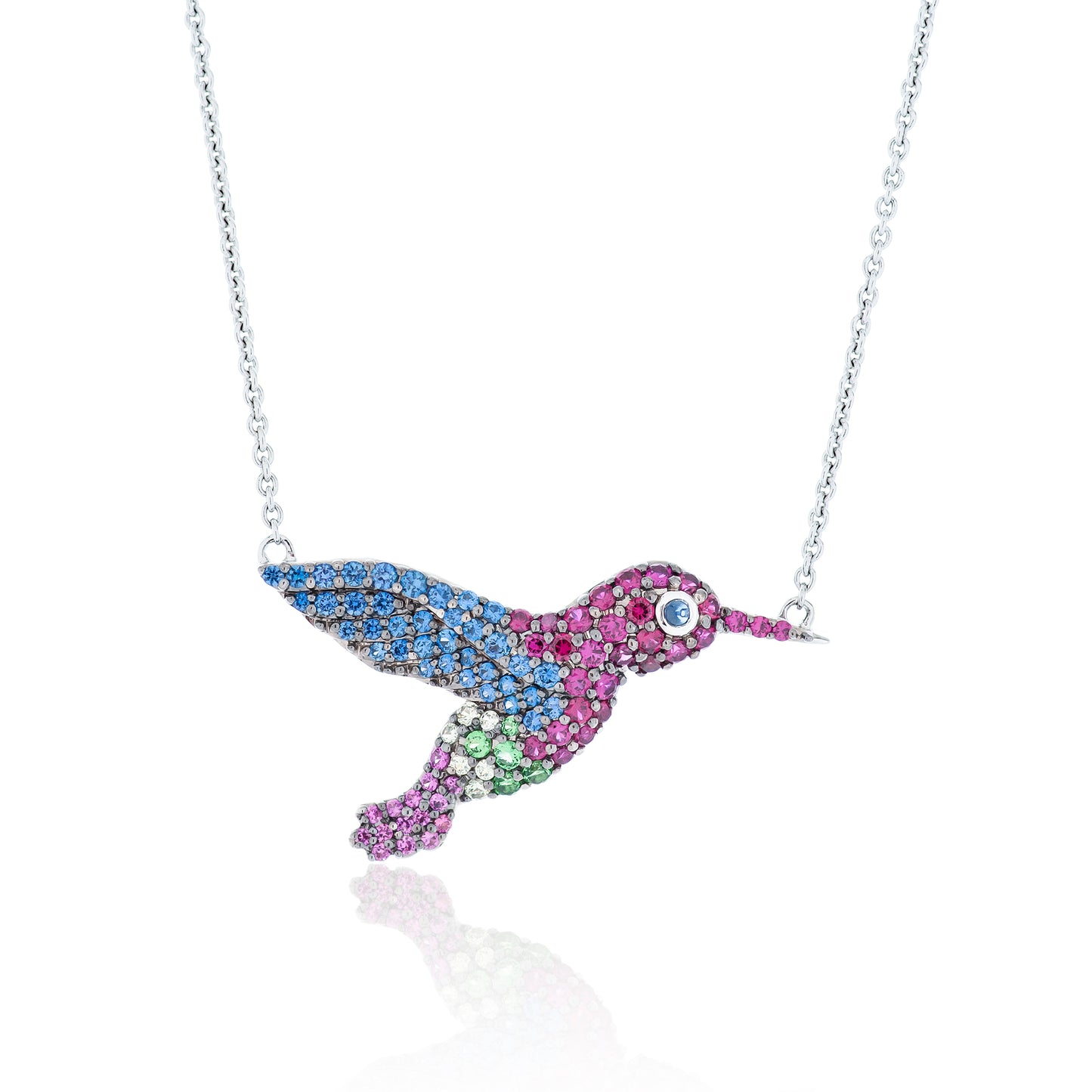Large Multi Sapphire Hummingbird Pendant