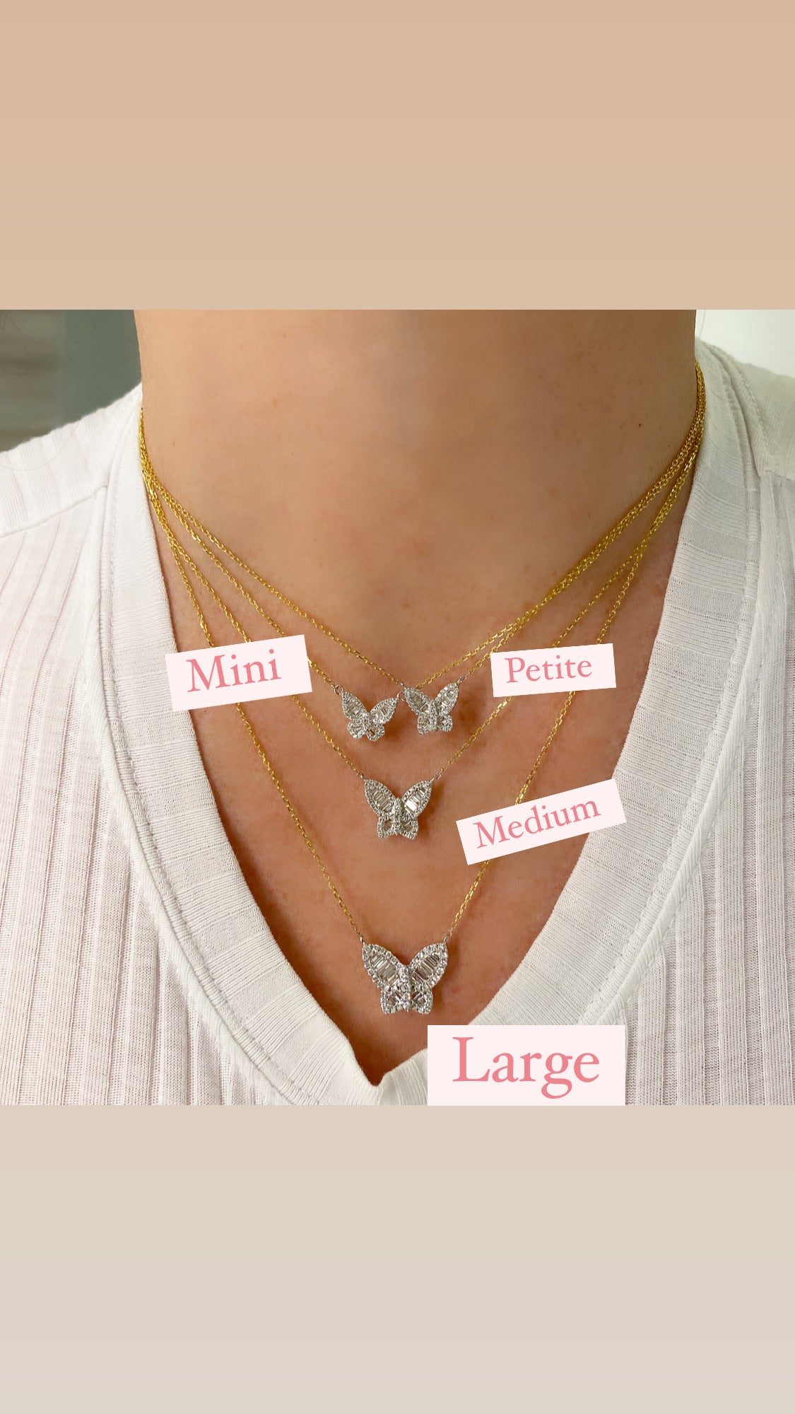 Large Two Tone Diamond Butterfly Pendant - Sizes