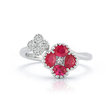 Load image into Gallery viewer, Ruby and Diamond Double Flower Ring