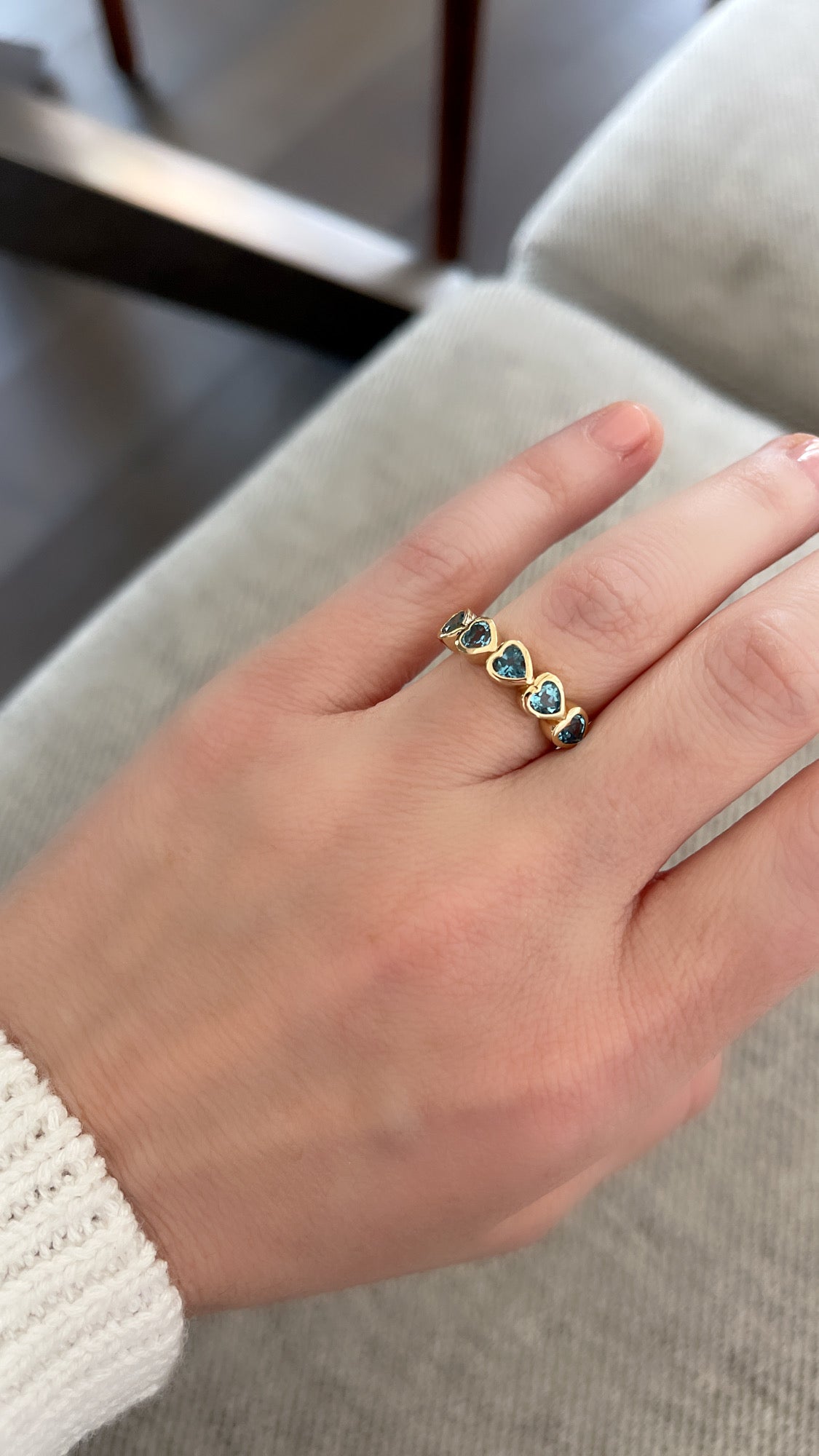 Blue Topaz Bezel Set Heart Shape Band