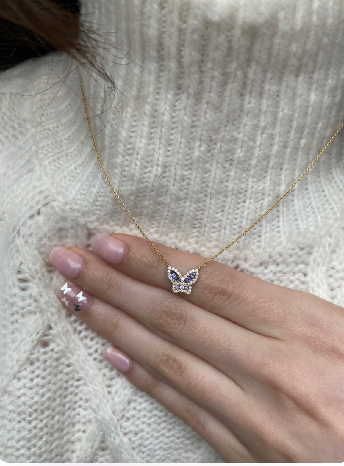 Petite Purple Sapphire and Diamond Butterfly - Two