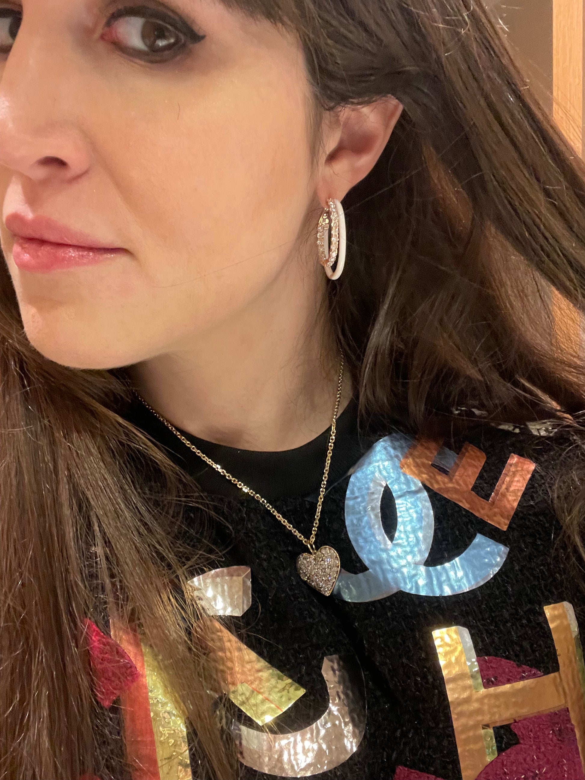 White Agate and Diamond Double Hoop Earrings 4