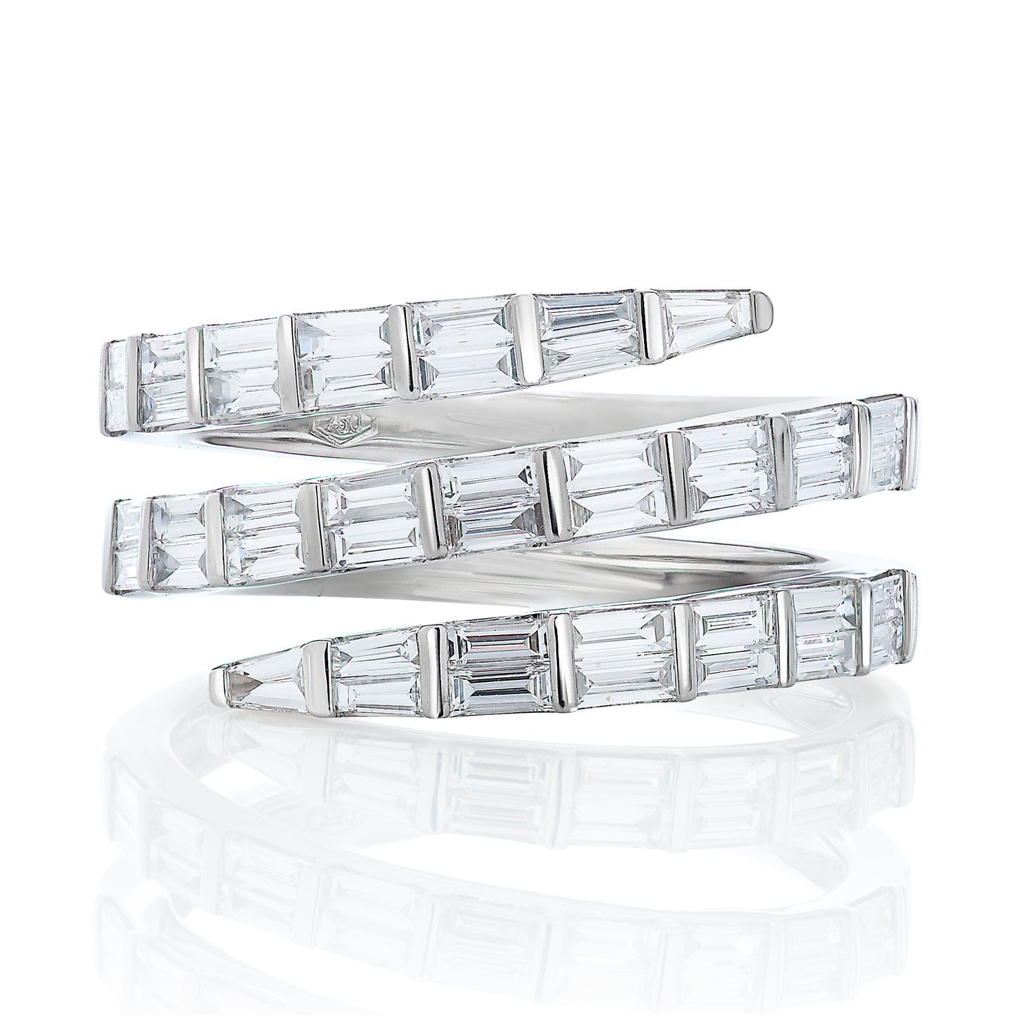 Three Row Diamond Baguette Coil Ring