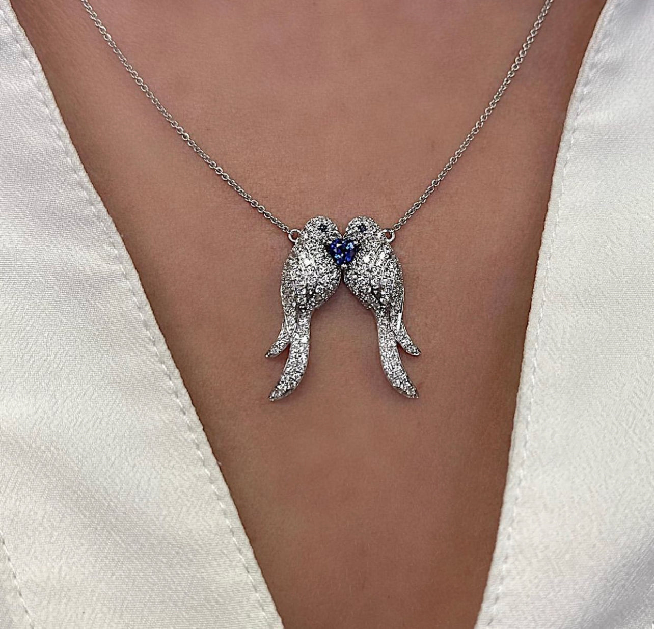 Diamond and Sapphire Love Bird Necklace 5
