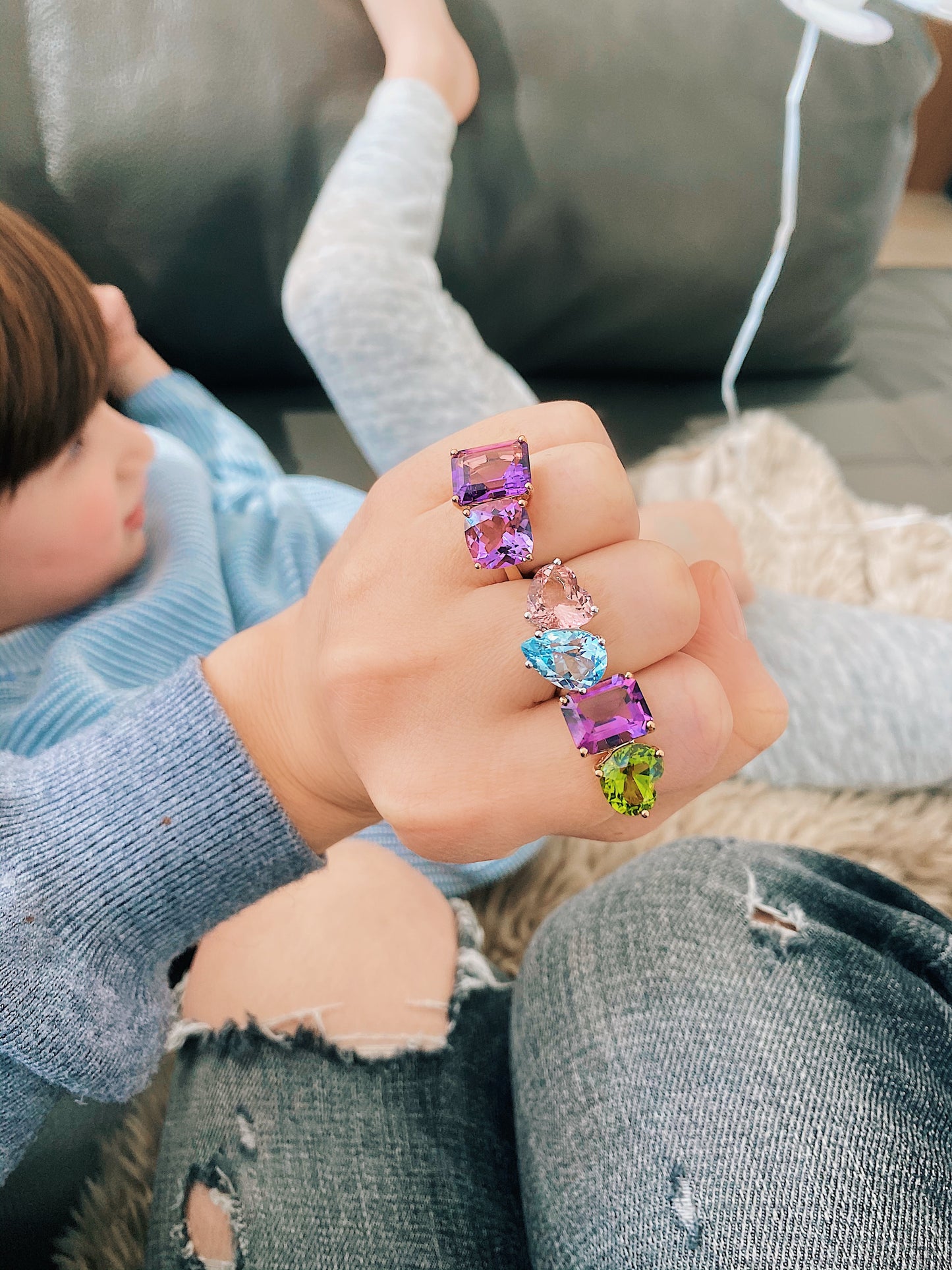 Amethyst and Peridot Toi Et Moi Ring
