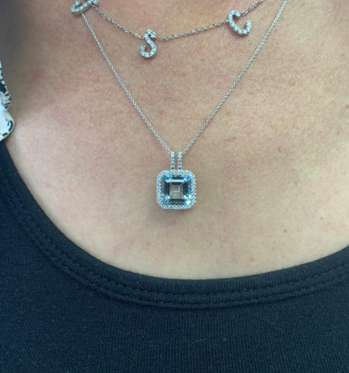 Aquamarine and Diamond Halo Pendant 3