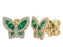 Load image into Gallery viewer, Petite Emerald and Diamond Butterfly Earrings 3