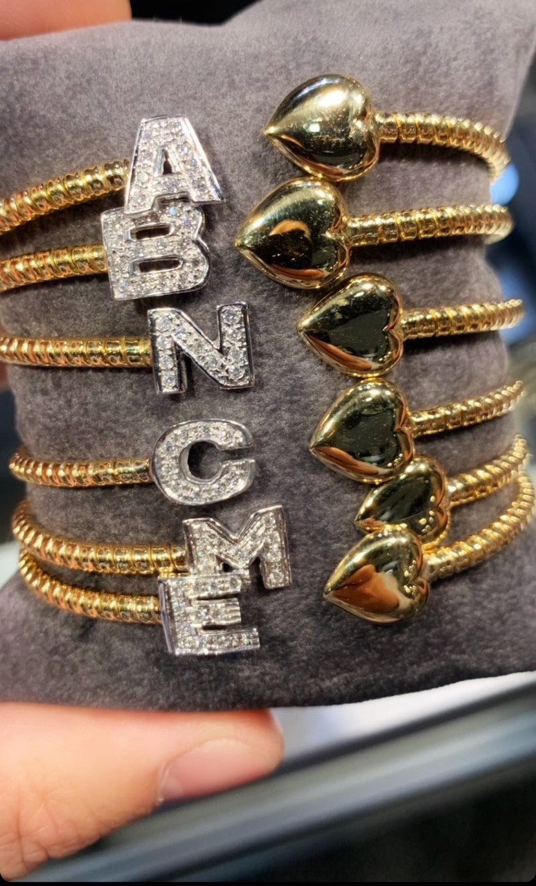 Diamond Initial and Heart Flex Bracelet