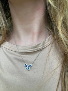 Large Ice Blue Sapphire and Diamond Butterfly Pendant 2