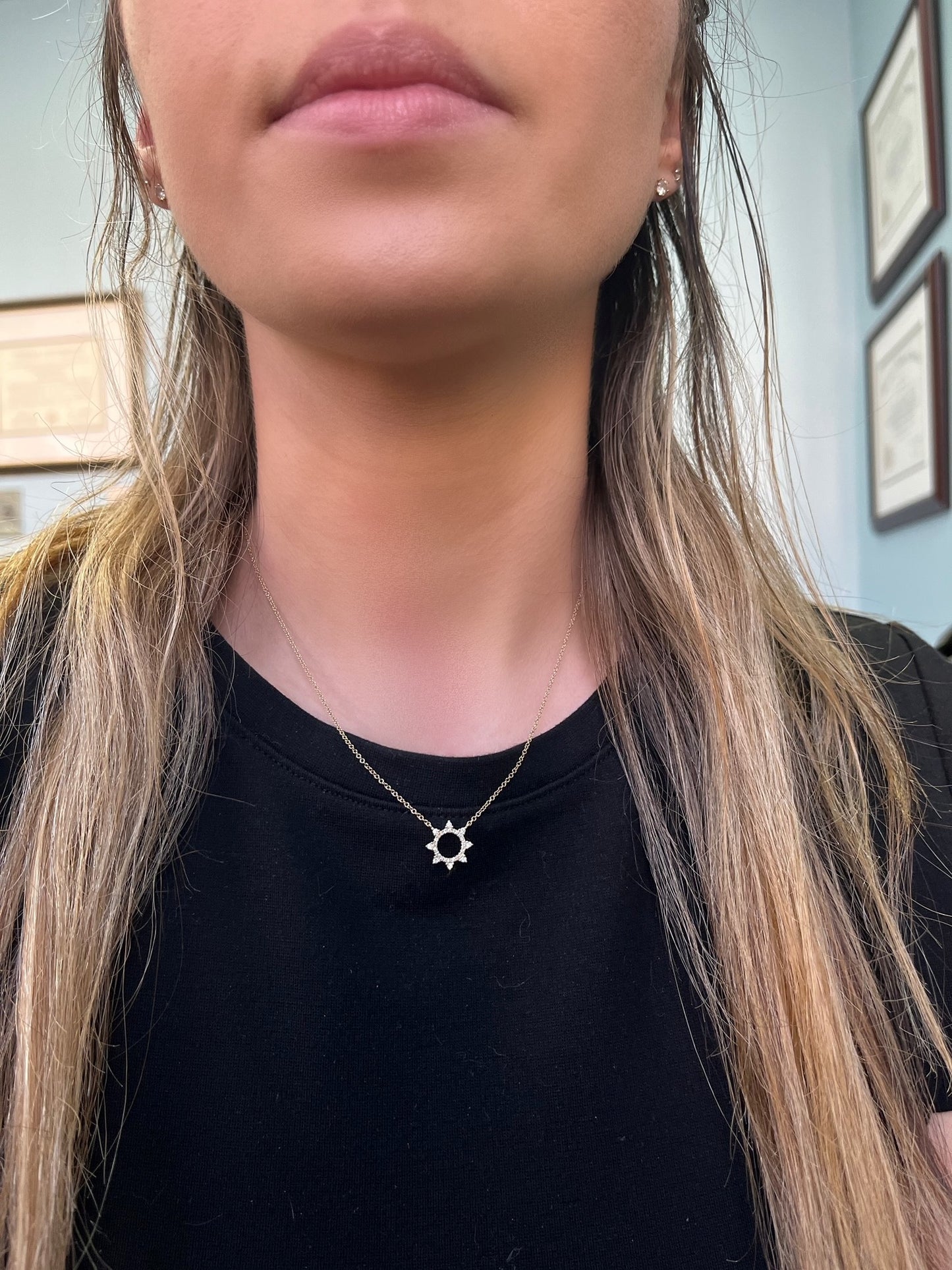 Open Sun Burst Diamond Pendant - Three