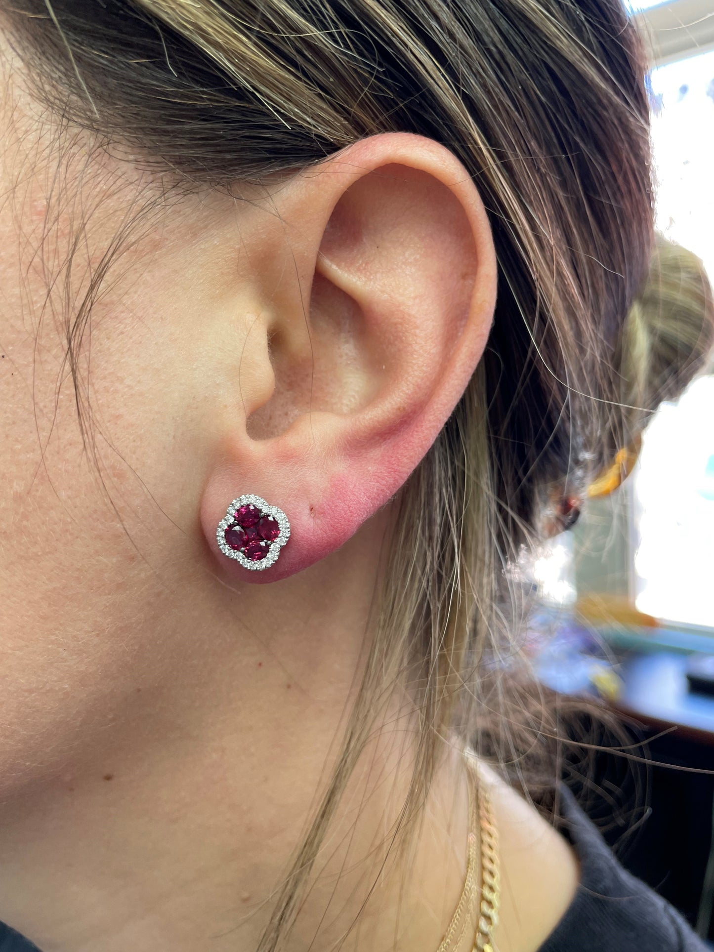 Ruby and Diamond Halo Earrings