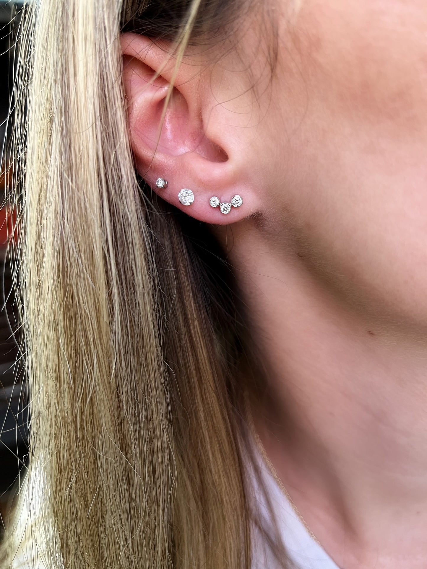 Bezel Set Trio Diamond Earrings 3