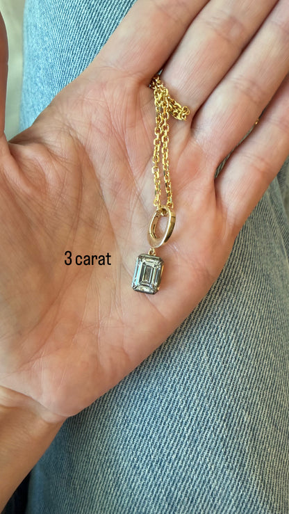 Lab Diamond Emerald Cut Button Back Pendant