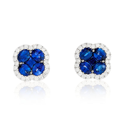 Clover Sapphire and Diamond Stud Earrings