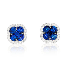 Load image into Gallery viewer, Clover Sapphire and Diamond Stud Earrings