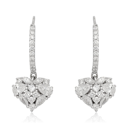 Mixed Cut Diamond Puffy Heart Earrings