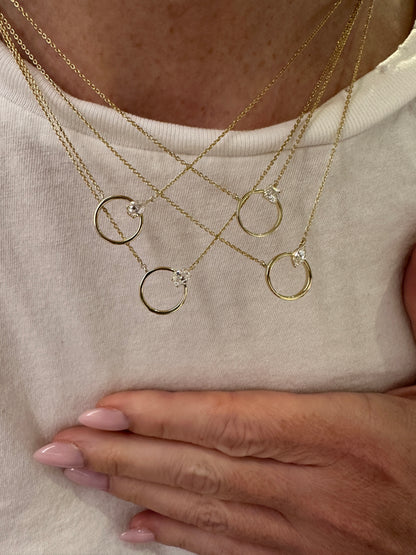 Open Circle Pear Diamond Pendant