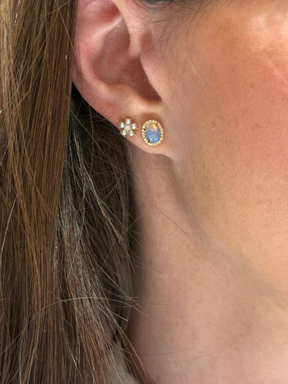Petite Pearl and Diamond Flower Stud Earrings