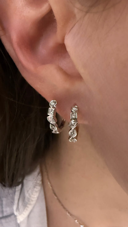 Mix Shape Diamond Bezel Set Hoop Earrings