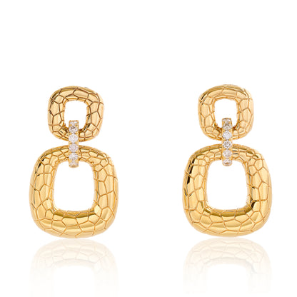 Two Square Textured Link Dangle Earrings