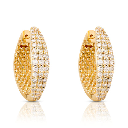 Three Row Pave Diamond Huggie Hoops