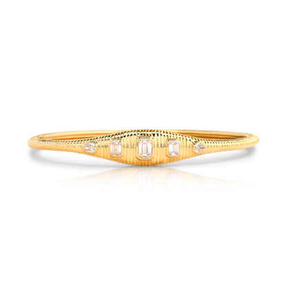Emerald Cut and Pear Shape Diamond Fluted Bangle Bracelet