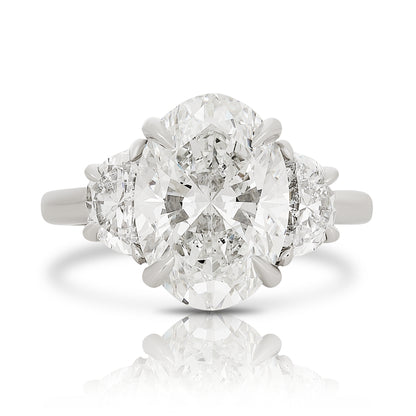 Three Stone Lab Grown Oval Diamond Engagement Ring
