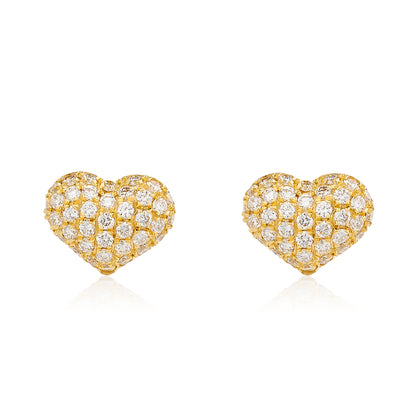Puffy Diamond Heart Stud Earrings