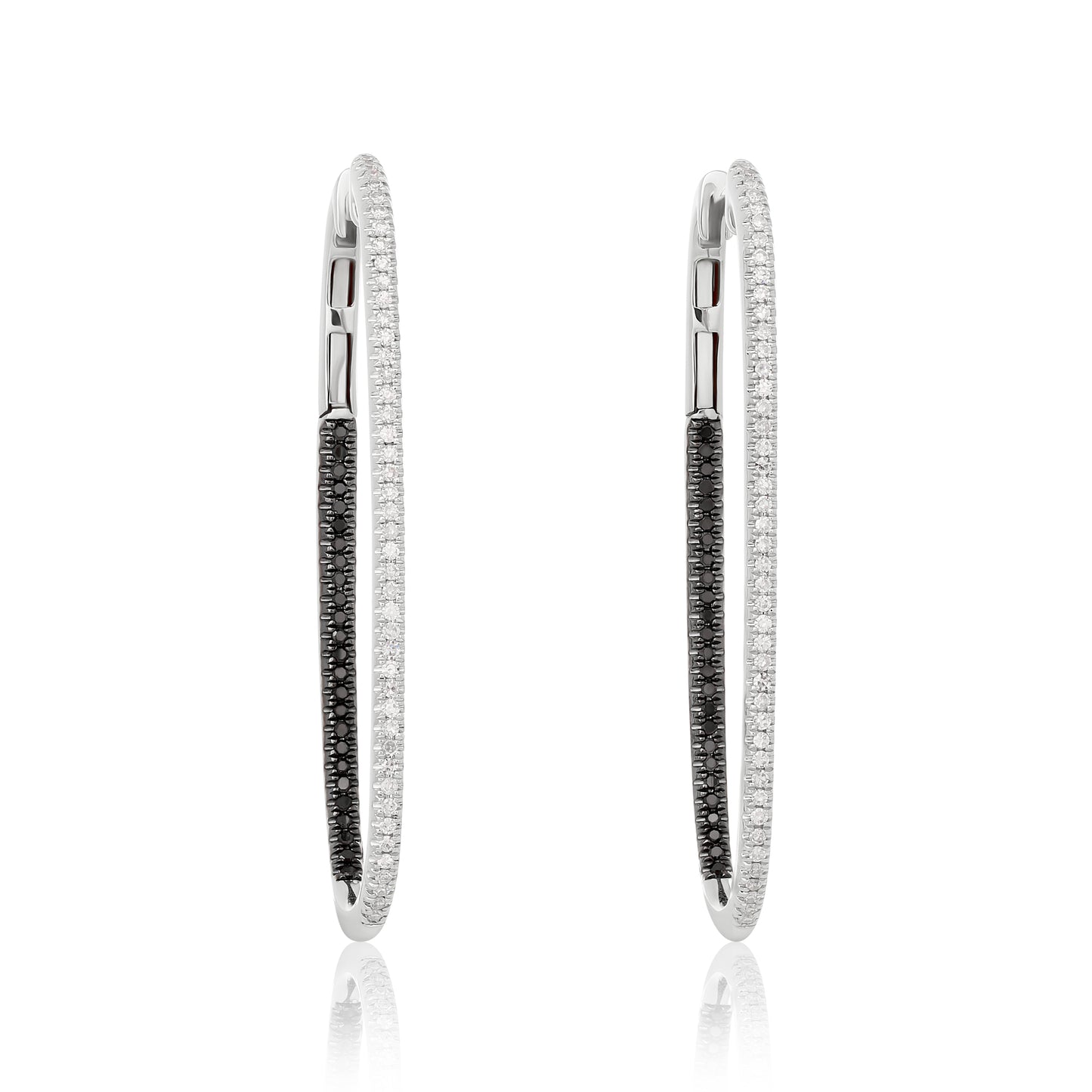 Black and White Diamond Rectangular Hoop Earrings