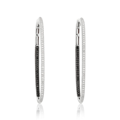 Black and White Diamond Rectangular Hoop Earrings