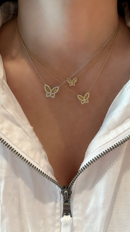 Petite Yellow Sapphire and Diamond Butterfly Pendant