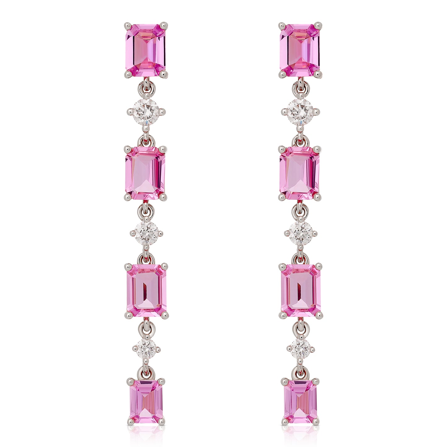 Alternating Pink Sapphire and Diamond Dangle Earrings