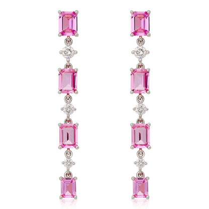Alternating Pink Sapphire and Diamond Dangle Earrings