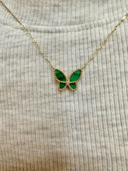 Medium Diamond and Malachite Butterfly Pendant