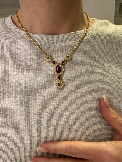 Estate Cabochon Ruby and Diamond Necklace