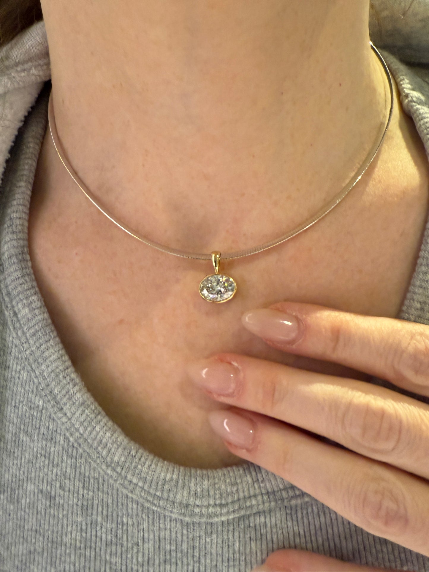 Three Carat East West Oval Diamond On Omega Chain